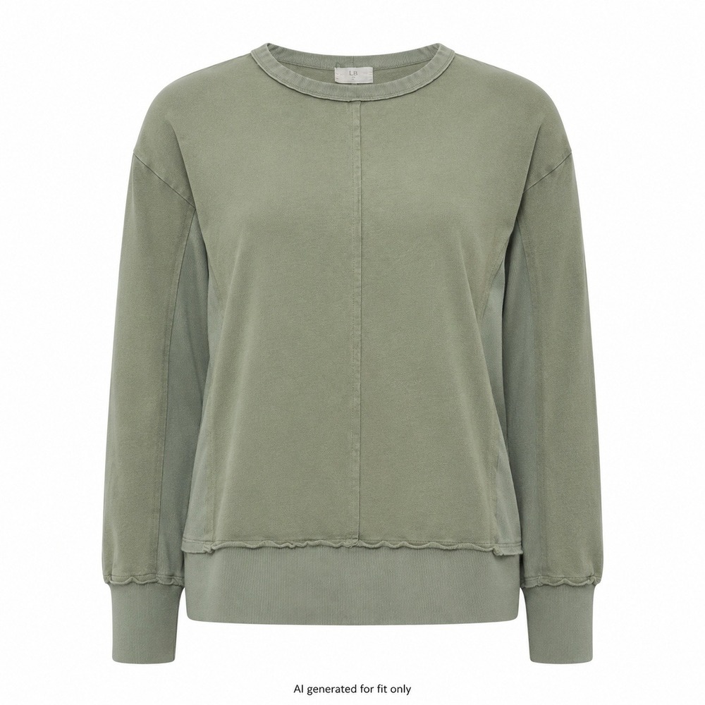 T.la Sweatshirt Womens L Green Mixed Media Ribbed Raw Hem Pullover Anthropologie